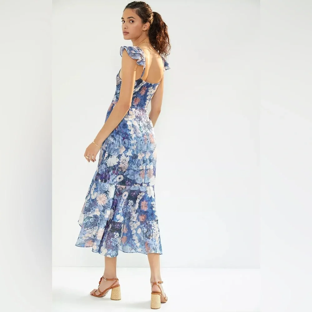 Anthropologie x Hutch Ruffled Midi Dress-  Blue Floral Print - Size 2 - Picture 7 of 10